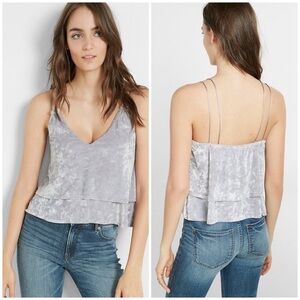Express Grey Lavender Crushed Velvet Peplum Ruffle Cami
